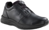 Preview: The image shows a black leather shoe with a low silhouette. It has a textured surface and a quick lacing system that is secured with a twist knob.