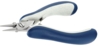 Preview: The image shows a pair of pliers with long, pointed jaws and ergonomic, blue handles. The handles are partially covered with a lighter material, which provides grip.