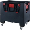 Preview: The image shows a sturdy, black transport container with red handles and wheels. It has a box-shaped, open structure and is ideal for storing and moving items.