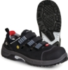 Preview: The image shows a black safety shoe with a sturdy upper, three wide Velcro straps, and a grippy, non-slip sole. The heel is softly padded.