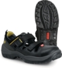 Preview: The image shows a black shoe with two wide Velcro straps and a non-slip sole. The inside is yellow, and the shoe has a sporty shape, ideal for outdoor activities.