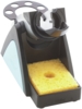 Preview: The image shows a soldering iron stand with a sponge. The stand is black and blue, has a holder for the soldering iron, and a yellow sponge on the lower shelf.