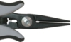 Preview: The image shows the tip of a pair of pliers with narrow, pointed jaws. It has a gray plastic handle and a black body. In the center, there is a screw for adjustment.