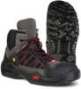 Preview: The image shows a gray half-boot with black and red design. The sole has a coarse tread for better grip. It appears sturdy and is well suited for outdoor activities.