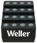 Preview: The image shows a black holder with three tiered levels. On each level, there are several round, slightly raised depressions in turquoise. The inscription "Weller" is in white on the front.