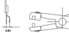 Preview: The image displays technical drawings of a mechanical part. On the left is a side view, and on the right is a top view with dimensions and two movable parts that interact.