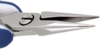 Preview: The image shows the tip of a pair of pliers with two narrow, pointed working surfaces. The handle is blue with a silver metal surface. The pliers have a screw in the middle for adjustment.