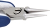 Preview: The image shows a pair of pliers with two pointed, narrow jaws made of metallic material. The handle is blue and the pliers have a screw in the middle for tension adjustment.