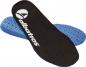 Preview: The image shows two shoe insoles. The top side is black with a textured surface and a logo, the underside is blue and has a non-slip pattern.