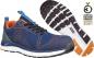 Preview: The image shows a sporty shoe in blue with orange accents. The sole has a non-slip tread, and the design is modern and functional, with an award for good design.