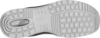 Preview: The image shows the sole of a shoe. It is white with a coarse, non-slip tread consisting of various horizontal and vertical grooves and patches.