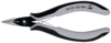 Preview: The image shows a small pair of pliers with narrow, pointed jaws. The handle is ergonomically designed, black with gray accents. It is well suited for delicate tasks.