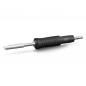 Preview: The image shows a soldering iron. The handle is black with a ribbed surface for better grip. The tip is silver and has a flat shape, ideal for soldering.