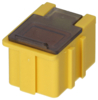 Preview: The image shows a small, rectangular plastic block in bright yellow. On the top, there is a dark, transparent area. The block has lateral notches.