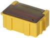 Preview: The image shows a rectangular, yellow box with a glass lid. The box has a textured surface and is slightly higher in the middle than on the sides.