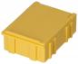 Preview: The image displays a rectangular, yellow plastic box with a flat lid. The sides are slightly textured and the corners are rounded. It has a sturdy, compact appearance.