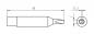 Preview: The image shows a technical sketch of a small, narrow object with a sharp, forward-facing opening. On the left, the dimensions (18 mm length, 0.3 mm diameter) are provided. On the right is the top view.