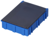 Preview: The image shows a rectangular blue plastic box with a flat black top. The sides are ribbed and the corners are rounded, giving it a sturdy appearance.