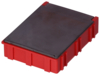 Preview: The image shows a rectangular, red box with a smooth, dark top. It has a sturdy, textured edge and is likely intended for storing items.