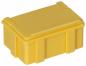 Preview: The image shows a small, rectangular container in bright yellow. It has a lid and side grooves for better grip. Ideal for storing small items.