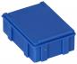 Preview: The image shows a rectangular, blue plastic box with a flat lid. It has reinforced corners and sides, ideal for storing items.