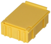 Preview: The image shows a yellow, rectangular plastic box with a smooth top and steep sides. It has vertical grooves on the sides and a flap on the top.