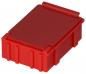 Preview: The image shows a rectangular, red plastic box with a flat lid and textured sides. It appears compact and sturdy, suitable for storing small items.