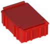 Preview: The image shows a rectangular, brightly red box with straight edges. It has a flap on the top and is equipped with grooves on the sides. The box is sturdy and compact.