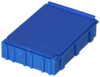 Preview: The image shows a rectangular, blue plastic box with a lid. The box has a smooth surface and groove-like structures on the sides. It appears sturdy and has rounded corners.