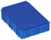 Preview: The image shows a rectangular, blue plastic box with a simple design. The top is flat and has a narrow lid. The sides are provided with small grooves.