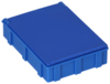 Preview: The image shows a square, blue plastic box with a flat lid. The edges are right-angled and the surface is smooth. The box has some vertical grooves on the sides.