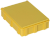 Preview: The image shows a yellow plastic box with a flat, removable lid. It has rounded corners and a textured exterior design with small indentations.