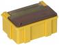 Preview: The image shows a rectangular, yellow plastic box with a transparent lid. The box has small raised areas on the sides and is sturdy. It appears practical and robust.