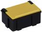 Preview: The image shows a rectangular container. The top is yellow, the sides are black. It has a flat shape and is sturdy, ideal for storing small items.