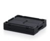 Preview: It is a black, rectangular plastic plate with rounded corners. The surface is smooth and there are two holes in the middle. It has a flat, compact shape.