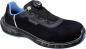 Preview: The image shows a black safety shoe with blue accents. It features a laceless design with a twist lock for adjustment and a sturdy, non-slip sole.