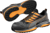 Preview: The image shows a pair of sports or casual shoes. They are black with gray and orange accents. The sole has a non-slip tread and the shoes appear modern and sporty.