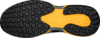 Preview: The image shows the sole of a sports shoe. It is predominantly black with an orange middle zone. The surface has a textured pattern of small, round protrusions.