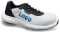 Preview: The image shows a white safety shoe with a black upper. It has a non-slip sole and laces. On the side, the word "LOGO" is written in blue lettering.