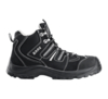 Preview: The shoe is a black, semi-open hiking shoe with a sturdy rubber sole. It has gray laces and a padded collar. The design is sporty and functional.