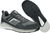 Preview: The image shows a gray athletic shoe made of textile and suede. It has a non-slip rubber sole with deep tread. The toe of the shoe is rounded, and the colors are predominantly dark gray.