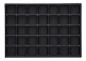 Preview: The image shows a black baking tray with 30 small, rectangular compartments in five rows and six columns. Each compartment is uniform and has a smooth surface.