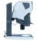 Preview: The image shows a device called Mantis, a continuously height-adjustable microscope. It has a simple, modern design in white and gray with a large lens at the front.