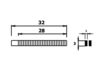 Preview: The image displays a technical drawing of a rectangle with dimensions of 32 mm and 28 mm. On one side, additional measurements of 3 mm and 1 mm are indicated. The line is marked with fine dash markings.