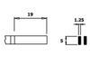 Preview: The image displays technical drawings of an object from two perspectives: a side view with dimensions of 19 and 5 units, and a top view with a height of 1.25 units.