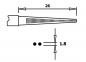 Preview: The image displays a technical drawing of a conical object. At the top, two dimensions are specified: 26 units and 1.8 units. The object has a straight edge and narrow, parallel grooves.