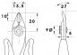 Preview: The image displays technical drawings of pliers. Measurements such as 13.5 mm, 20 mm, and 27 mm are indicated. The pliers have an ergonomic handle and a pointed cutting edge.