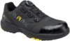 Preview: The shoe is black with yellow accents. It has a reinforced toe, a closed lacing system, and a non-slip sole. The surface is smooth, and the design is sporty.