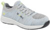 Preview: The shoe is a gray sports shoe with blue and green accents. It has a knitted upper, a flexible sole, and is equipped with laces. The shape is modern and sporty.