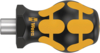 Preview: The image shows a black, elliptical handle with yellow, rubber-like patterns. It has a metallic connector on one side, likely for tools.